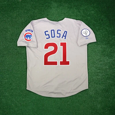 MAJESTIC Sammy Sosa 1998 Chicago Cubs Men's Grey Road Jersey w/ "Harry Caray" Patch