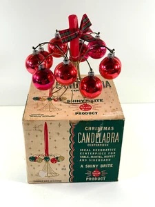 vtg 40s 50s Shiny Bright Christmas Candelabra COMPLETE RED w/ Box - Picture 1 of 13