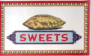 Etiqueta de caja de dulces c1900 ilustración de batata bonitos gráficos - Imagen 1 de 3