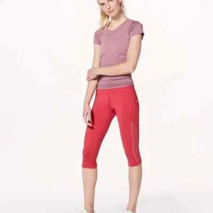 Leggings donna Lululemon Sun Runner Crop 17" cucitura interna rosa fucsia taglia 4 - Foto 1 di 13
