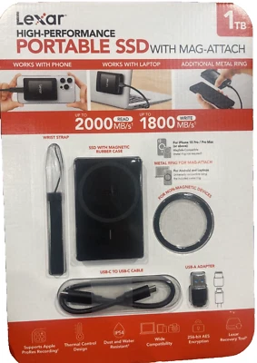 Lexar SL500 High Performance Portable SSD 1TB with Magnetic Set Mag Attach-NEW - Image 1 of 4