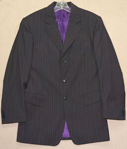 34R Paul Smith Blazer - Men 34 Black Pinstripe 3Btn Suit Jacket