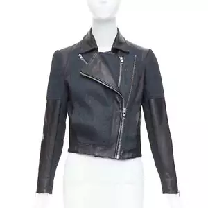 HELMUT LANG black pebbled leather textured fabric zip crop biker P - Picture 1 of 10
