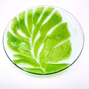 Verschmolzene Kunst Glas Palmenblatt Servierplatte Kiste & Fass Schale Desert Island - Bild 1 von 4