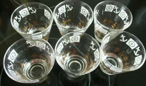 Mid Century Modern Set Of 6 High Ball BIG Shot Glasses Sail Boats Anchor Compass - Picture 1 of 11