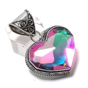 Natural Mystic Topaz Gemstone 925 Sterling Silver Jewelry Pendant 1.69" Gift h06 - Picture 1 of 6