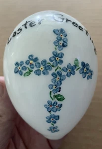Vintage EASTER GREETINGS Hand Blown Milk Glass Egg HAND PAINTED Floral Cross #7 - Picture 1 of 14