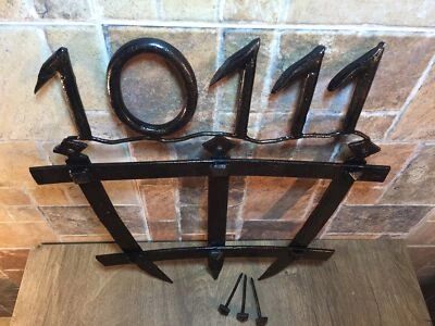 Hand Forged House Number Sign Medieval Rustic Plaque Viking Lettering House - Image 1 of 4