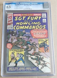 Sgt Fury King Size Annual #1 (1965), CGC 8.5 VF+, Marvel Comics, White Pages - Foto 1 di 3