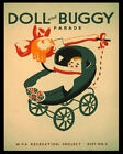 POSTER DOLL AND BUGGY PARADE GIRL WITH BABY CARRIAGE USA VINTAGE REPRO FREE S/H