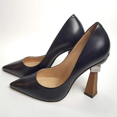 Saks Fifth Avenue NWT Made in Italy Triangle 5" Heel Leather Pumps 8 - Image 1 of 4