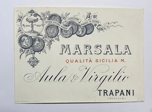 1930ca Marsala Aula & Virgilio Trapani etichetta originale d'epoca Sicilia vino - Foto 1 di 2