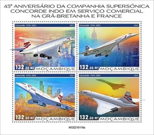 British Airways CONCORDE Supersonic Aircraft MNH 4v-Stamp Sheet 2021 Mozambique - Picture 1 of 1