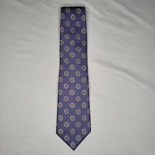 Saks Fifth Avenue Tie Navy Blue Repeating Gold Octagon All Silk Foulard England