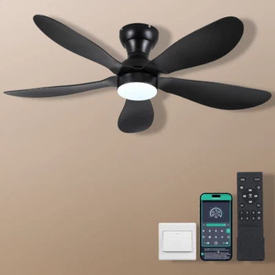 44" Ceiling Fan with Lights Remote/APP 6 Speeds 5 Reversible Blades Black - Image 1 of 4