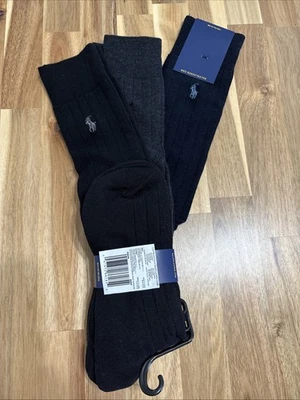 Polo Ralph Lauren Men 3 Pack Socks NWT $ 38 Black Dark Grey - Изображение 1 из 4