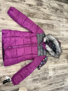 WEATHERTAMER Big Girls Hooded Purple Puffer Jacket & FREE Fleece Beanie L /14-16 - Picture 1 of 6