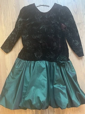 Vtg 80's Green Dress Satin Velour Shimmery Green Party Prom Christmas Sz 20/22 - Image 1 of 4