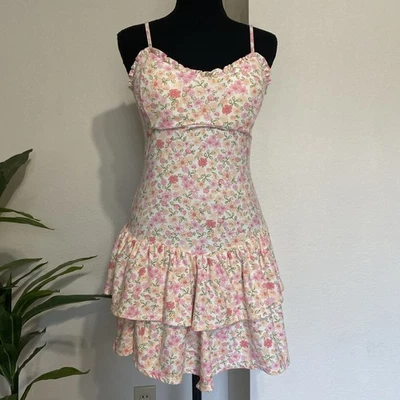 No Boundaries Floral Babydoll Summer Dress M Ruffle Smocked Back Padded Mini - Image 1 of 4