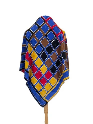 Y8# Lanvin Paris Bufanda de Seda Estampado Geométrico Multicolor De Colección Francia Foto 1 de 4