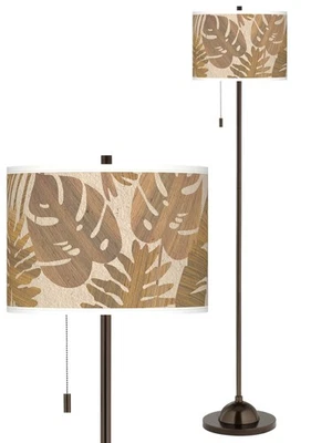 Lámpara de pie Giclee Glow 62" de alto pantalla de madera tropical para club de bronce Foto 1 de 4