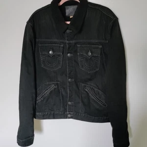 True Religion Danny Trucker Jacket Men's XXL Denim Sherpa Snap Charcoal Black - Picture 1 of 9