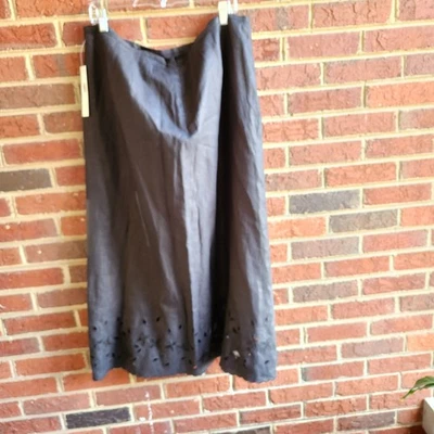 Kate Hill 黑色镂空花卉 100% 亚麻拉链裙长衬里全新 20 码 — 第 1/4 张图片