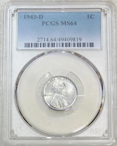 1943-D Lincoln Kriegszeit Stahl Cent PCGS MS64 hell gerade bewertet neuer Halter #A152Z - Bild 1 von 2