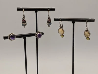 3 pares de pendientes de plata de ley amatista, piedra lunar, granate, peridoto Foto 1 de 4