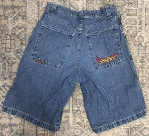Vintage Y2K JNCO Jeans Shorts Herren 32 Baggy Skater weites Bein verwaschen Denim bestickt - Bild 1 von 8