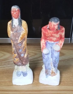 MCM Model-Craft Hand Decorated Set Of 2 Native American Chalkware Figurines 4" - Picture 1 of 13