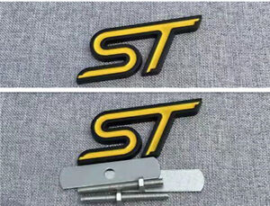3D Yellow Black ST Car Grille Emblem Logo + Metal Sport Turbo Rear Trunk Badge