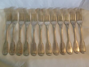 ANTIQUE 19th CEN. GEBR. FRIEDLANDER GERMANY 12 LOTH SILVER  12 FORKS 6.3/4" long - Picture 1 of 11