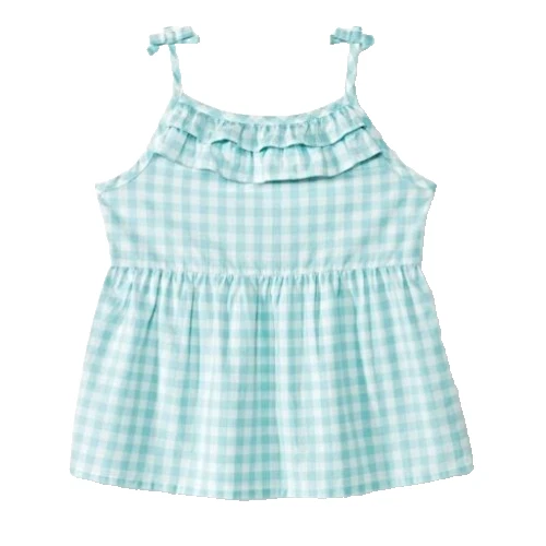 Camiseta sin mangas genuina a cuadros de guinga para niños de Oshkosh talla 18M aguamarina nueva con etiquetas Foto 1 de 1