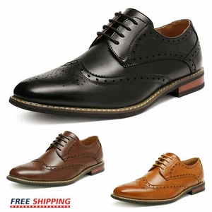 Men's Modern Oxford Shoes Formal Shoes Classic Wingtip WIDE Dress Shoes - Picture 1 of 25