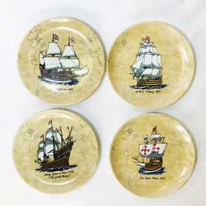 Praesidium MELAMIN Ornamin Segelschiffe Teller 4" Vintage 4er Set - Bild 1 von 4
