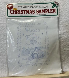 VTG Bucilla Stamped Cross Stitch Christmas Sampler "Peace on Earth" #63367 NEW - Picture 1 of 3