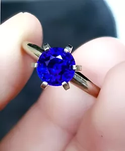 1.05ct Natural VS Blue Sapphire Engagement Solitaire 14K Solid White Gold Ring - Picture 1 of 9