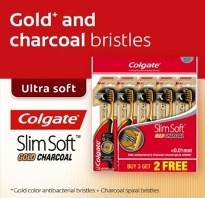 COLGATE Toothbrush Gold Antibacterial Charcoal Infused SlimSoft Bristles-2 packs - Picture 1 of 5