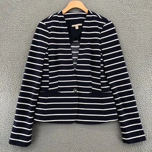Banana Republic Blazer Womens 6 Navy Striped Ponte Button Stretch Office Career - Picture 1 of 10