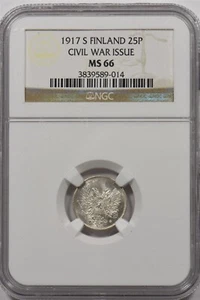 Finland 1917 S 25 Pennia NGC MS66 RARE this grade NI0005 combine shipping - Picture 1 of 2