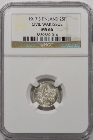 Finland 1917 S 25 Pennia NGC MS66 RARE this grade NI0005 combine shipping Cover