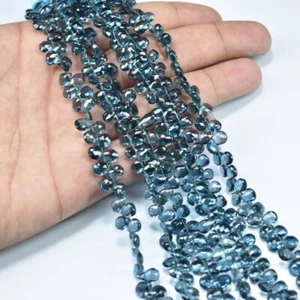 A++ Natural London Blue Topaz Faceted Pear Shape Briolette Gemstone Beads 10Pcs - Picture 1 of 10