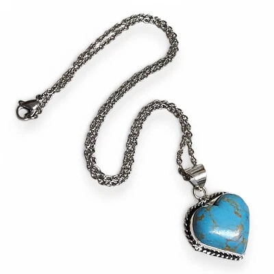 Collar Corazón Turquesa Azul Vena Oro Esterlina 925 Dama 20.5" Foto 1 de 4