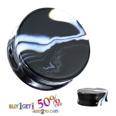 Par de enchufes de piedra de ágata blanco negro 8g-25mm medidores de doble llamarada túneles oreja 1559 Foto 1 de 2