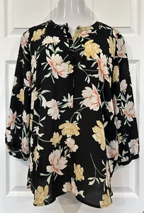 JM Collection Plissee Blumen Tunika Bluse Krepp Polyester Top Lotusblume XL - Bild 1 von 10