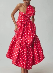 nwt ANTHROPOLOGIE ATSU sz M Sally Bow Midi Dress in Red white polka dot motif - Picture 1 of 19