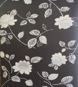 MODERN FLORAL STEMS ON BLACK PREPASTED WALLPAPER # SW29196 - Picture 1 of 4