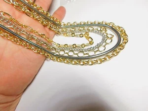 Halskette Silber Gold fünf Ketten drapiert Vintage - Bild 1 von 4