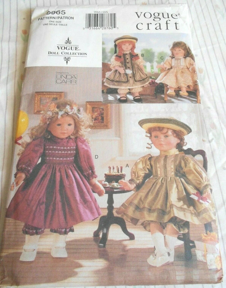 VOGUE 18" DOLL PARTY DRESSES SEWING PATTERN 9965 FROM 1998 - Image 1 of 1
